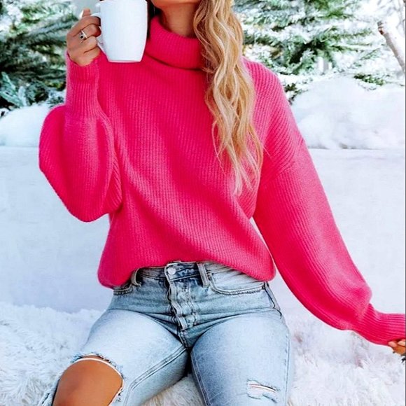 Pink Turtleneck Sweater Top - Picture 2 of 6